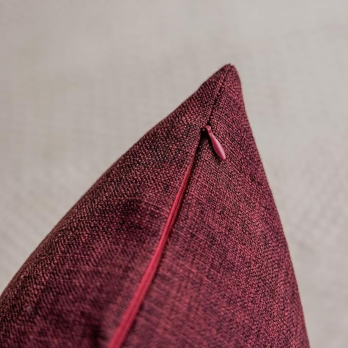Home Brilliant 24x24 Euro Sham Pillow Covers Textured Lined Linen Throw Pillow Covers Decorative Vintage Pillow Cases for Wedding, 24 x 24 Inch, Set of 2, Wine Red
