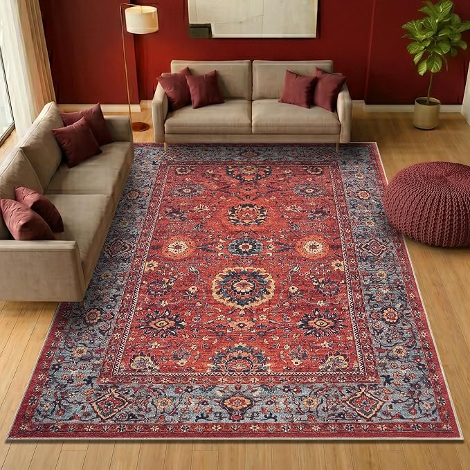 Keen Home Design 8x10 Rug - Machine Washable Area Rug with Non-Slip Backing, Ideal for Living Room, Dining Room, Bedroom - Vintage, Easy Clean, Durable, Low Pile Rug - (8' x 10')