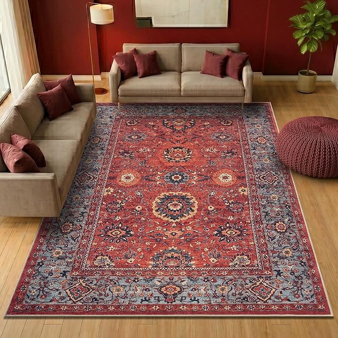 Keen Home Design 10x14 Rug - Machine Washable Area Rug with Non-Slip Backing, Ideal for Living Room, Dining Room, Bedroom - Vintage, Easy Clean, Durable, Low Pile Rug - (9'7" x 14')