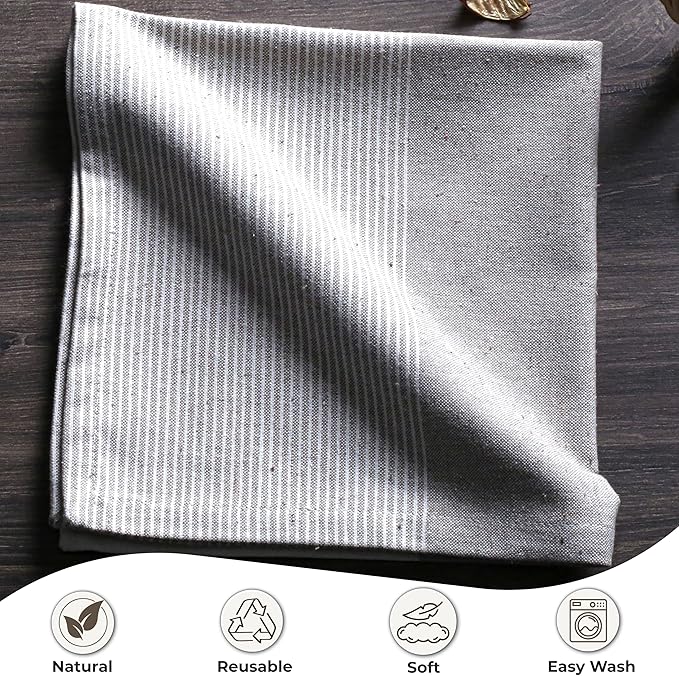 Ramanta Home Cloth Napkins Set of 12 Taupe 18x18 Inches - Spring Basket Decor Block Striped Dinner Napkins for Easter Farmhouse Wedding, Washable Soft Cotton Durable Table Linen for Everyday Use