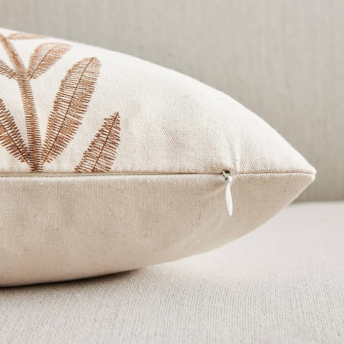 100% Cotton Farmhouse Leaves Lumbar Throw Pillow Covers Set of 2, 12x20 Inch Caramel Pastoral Decorative Print Cushion Covers for Sofa Bed Living Room Home Decor