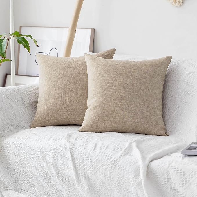 Home Brilliant Burlap Decorative Pillow Covers Throw Pillows for Couch, 22x22 inch, 55x55 cm, Light Linen
