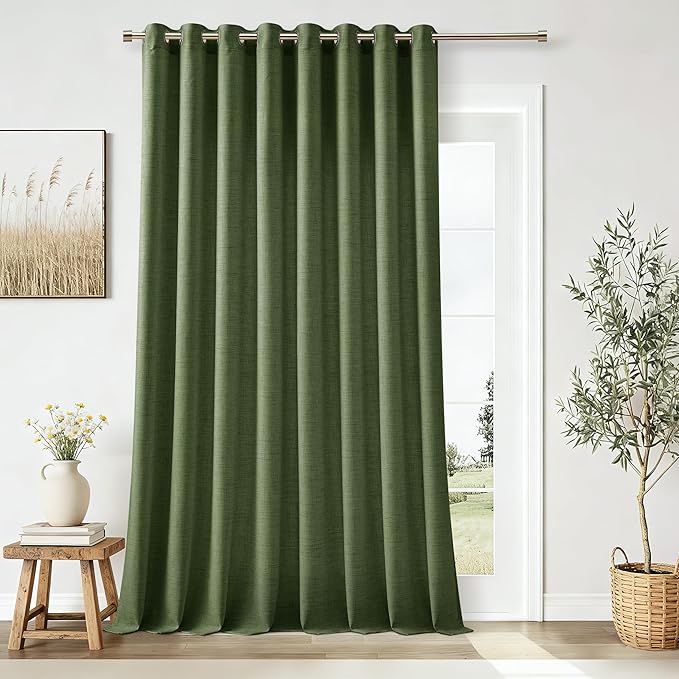 Extra Wide 100 Inch Olive Green Linen Curtains Room Divider 90 Inch Length Patio Sliding Door Curtains for Living Room Large Window Curtains Grommet Privacy Farmhouse Curtains 1 Panel
