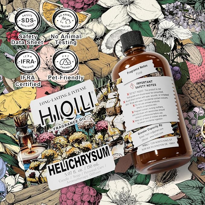HIQILI Helichrysum Fragrance Oil, DIY Skin Care & Body Product - 5.07 Fl Oz | Suitable for Essential Oil Diffuser, Candle & Soap Making, DIY Helichrysum Balm, Long-Lasting Scent