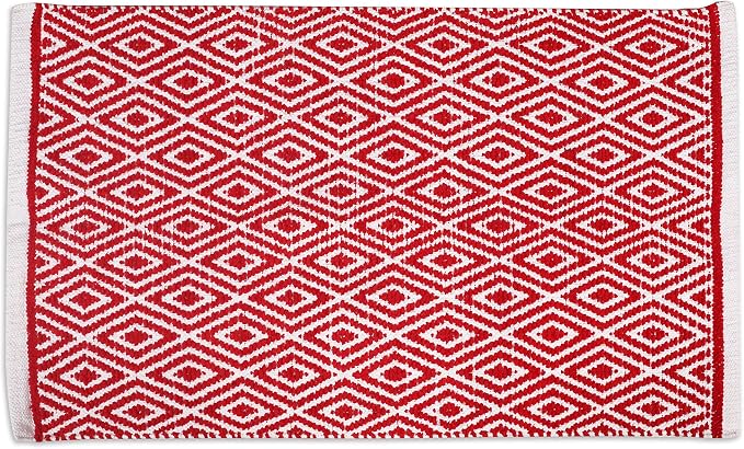 Ramanta Home 100% Cotton Diamond Handwoven Reversible Rug 21x34 Inch– Red| Soft Washable Area Rug for Bathroom, Kitchen, Bedroom, Entryway | Durable Lightweight Handmade Accent Floor Mat | Boho Déco