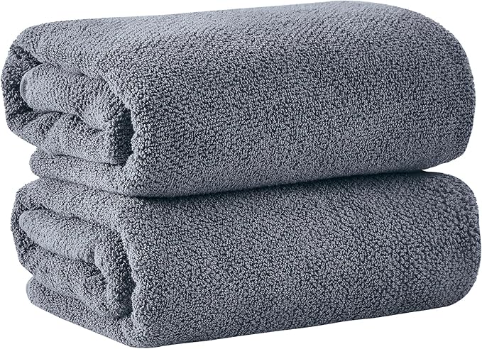 Great Bay Home 100% Cotton Oversized 2 Pack 68x35 Extra Large Towel Set - Absorbent, Quick-Drying, Durable Oversized Bath Sheets for Bathroom Décor (Chambray Blue)