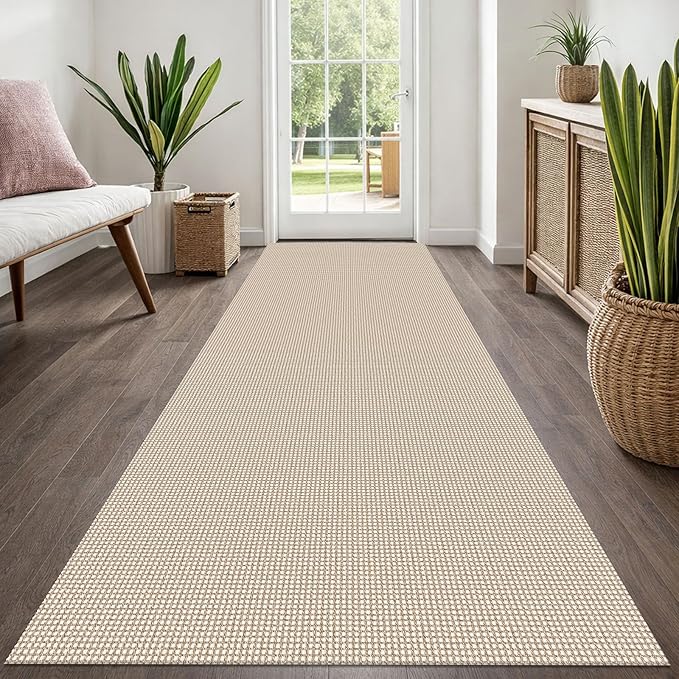 EARTHALL Woven Runner Rug 3x8 Ft Washable Runners for Hallways Wide Non Slip Rubber Backed Kitchen Runner Braided Indoor Floor Carpet for Entryway, Hallway, Kitchen, Bedroom, Beige/Ivory