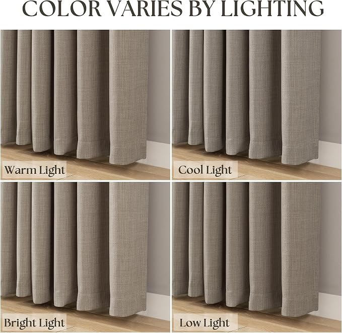 Tan Brown 112 Inch Curtain Neutral Linen Bronze Grommet Semi Sheer Light Filtering Privacy Drape Farmhouse Boho Shabby Chic Window Floor To Ceiling 112 Inch Long Curtains 2 Panels Set for Living Room