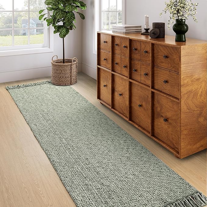 Collive Long Hallway Runner - Olive Green/Cream Braided Woven Kitchen Rug, 2.6' x 8', Washable Indoor Entryway Carpet for Bedroom Doorway