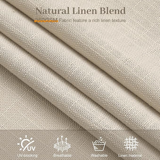 Pinch Pleated Linen Curtains 96 Inches Long for Living Room, Semi Sheer Light Filtering Memory Trained Pleated Curtain Back Tab Drapes for Farmhouse with Hooks Rings, Burlywood Birch, 2 Panels