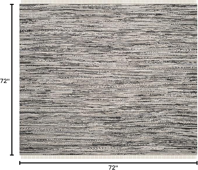 SAFAVIEH Rag Rug Collection Area Rug - 6' Square, Grey, Handmade Boho Stripe Cotton, Ideal for High Traffic Areas in Living Room, Bedroom (RAR128A)
