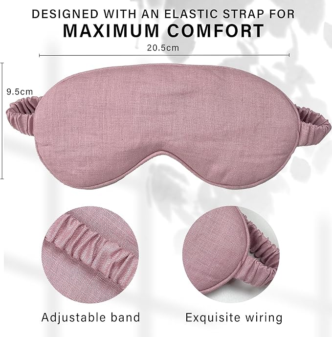 Eye mask Pure Linen Sleep Mask with Elastic Band, No Pressure On Eyes,Side Sleeper Eye Cover Organic Cotton Core Blindfold,Napping & Yoga Travel Essentials (Dusty Pink)