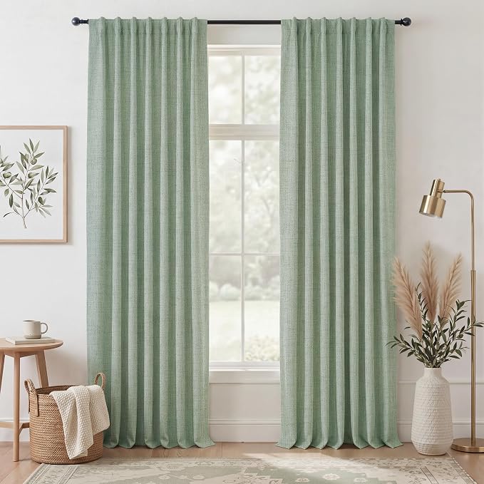 RYB HOME Sage Green 100% Blackout Curtains 84 inches Long, Thermal Insulated Linen Texture Drapes for Bedroom/Living Room, Elegant Farmhouse Curtains Back Tab&Rod Pocket, W52xL84, 2 Panels