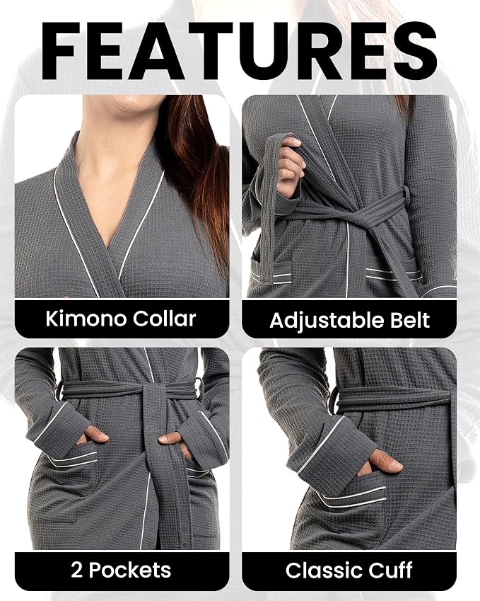 NY Threads Cotton Blend Waffle Robes for Women Knee-Length Bathrobe