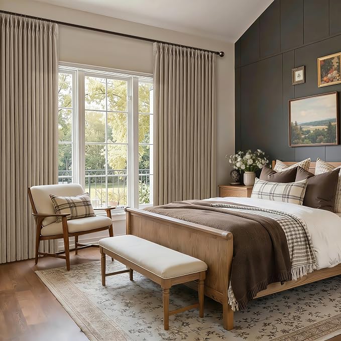 Pinch Pleated Linen Curtains 90 Inches Long 2 Panels for Living Room Bedroom Light Taupe Brown Farmhouse Boho Semi Sheer Privacy Pleat Drapes 90 Inch Length Back Tab Linen Blend Curtain for Patio Door