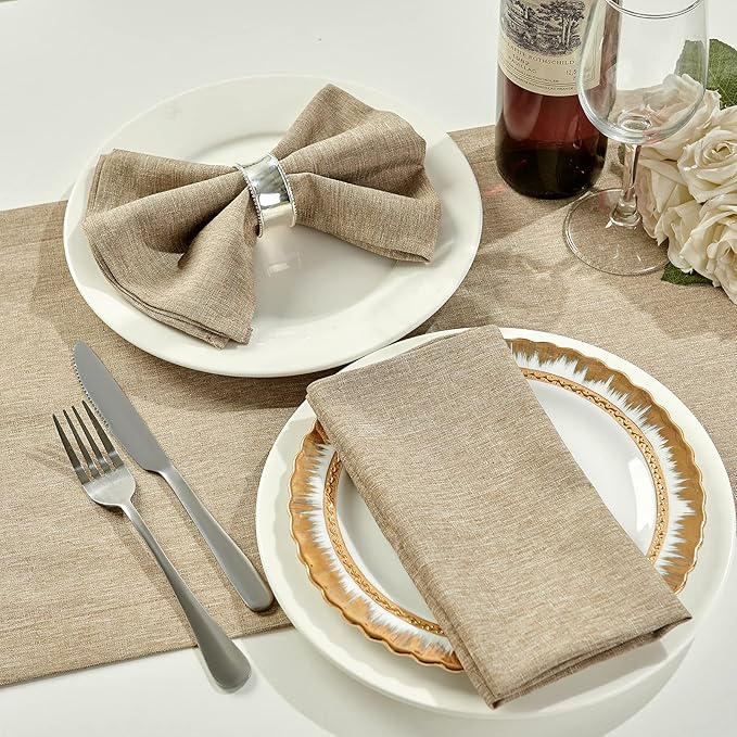 Mebakuk Cloth Napkins Set of 12, Premium 17 x 17 Inch Solid Washable Linen Style Napkins, Soft Table Napkin for Wedding Party Restaurant Dinner Parties (Mocha, Set of 12)