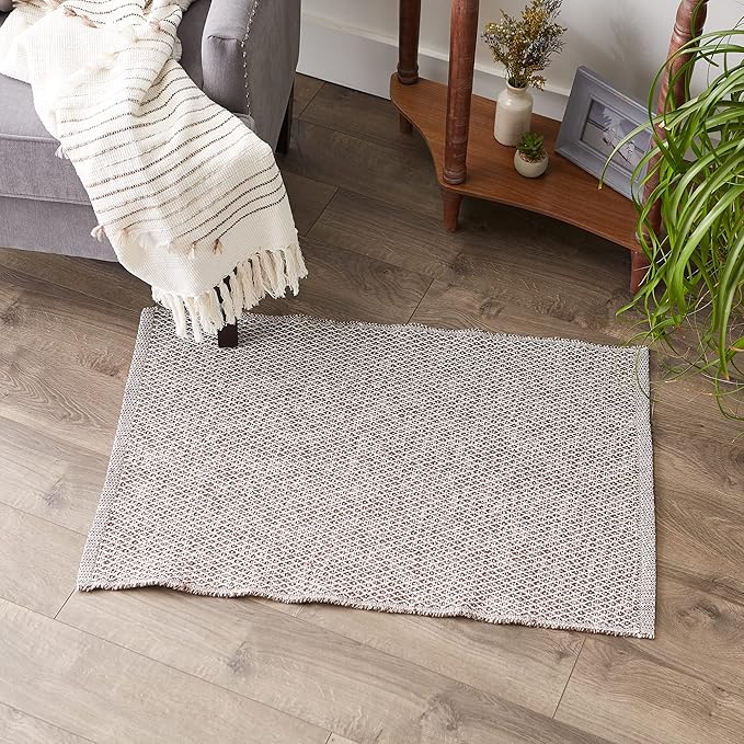 DII Woven Recycled Yarn Rag Rug Collection Miniature Diamonds, 2x3', Leather Brown