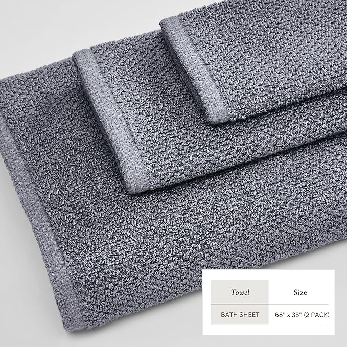 Great Bay Home 100% Cotton Oversized 2 Pack 68x35 Extra Large Towel Set - Absorbent, Quick-Drying, Durable Oversized Bath Sheets for Bathroom Décor (Chambray Blue)