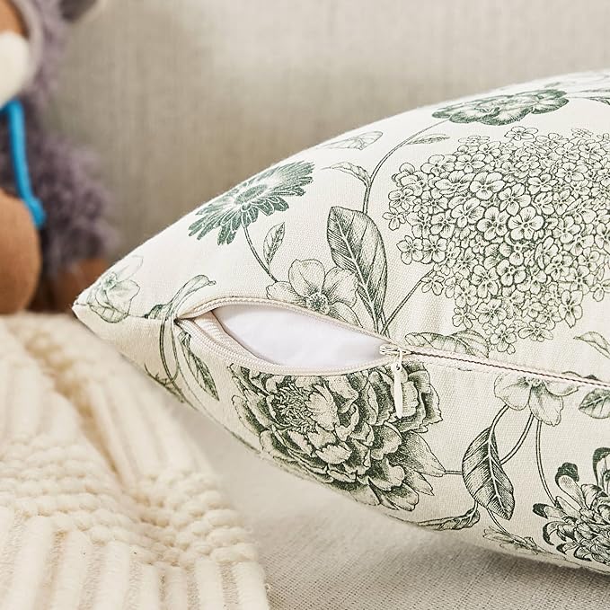 100% Cotton Botanical Lumbar Throw Pillow Covers Set of 2, 12x20 Inch Black, Farmhouse Double-Sided Floral Print Decorative Cushion Covers Pillow Cases Boho Home Decor