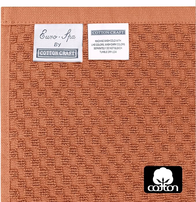 COTTON CRAFT Waffle 6 Piece Towel Set - 100% Cotton - 2 Oversized Luxurious Euro Spa Waffle Weave Large Bath Towels, 2 Hand Towels, 2 Washcloths - Absorbent Quick Dry Hotel Bathroom Shower - Mocha