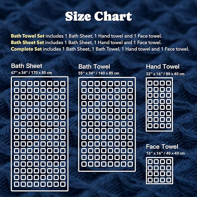 Luxury Organic Japanese Cotton Waffle Bath Towel | Thick, Absorbent, Quick Dry Bathroom Towels for Shower, Sauna, Onsen| Hotel & Spa Quality, Gift-Ready (Ocean Blue, Bath Sheet, 67" x 34")
