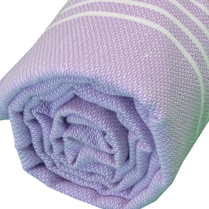 Bersuse Towels Anatolia XL Beach Blanket Throw Blanket Turkish Towel 100% Cotton Extra-Large Quick-Dry Lightweight Premium Peshtemal Towel - 61x82 Inches, Lilac (Set of 3)