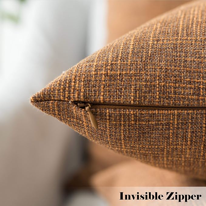 Kevin Textile Decor Lined Linen Throw Pillow Cases Cushion Cover Pillow Covers for Chair, 18"x18"(2 Pack, Hazel Brown)