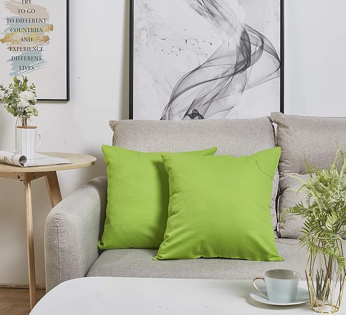 TangDepot 2-Pack Cotton Throw Pillow Covers 16x16 Apple Green | 100% cotton, same-color zip, machine wash & air dry. For living room, bedroom, office, car. 42 colors, 471 sizes. Cover only.