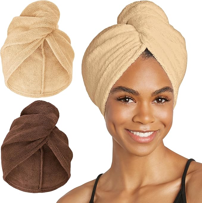 Turbie Twist 2-Pack Microfiber Hair Towel for Beauty, Travel, Gifting - Hair Wrap Turban for Straight, Wavy & Curly Hair - Premium Personal Care - Tonal
