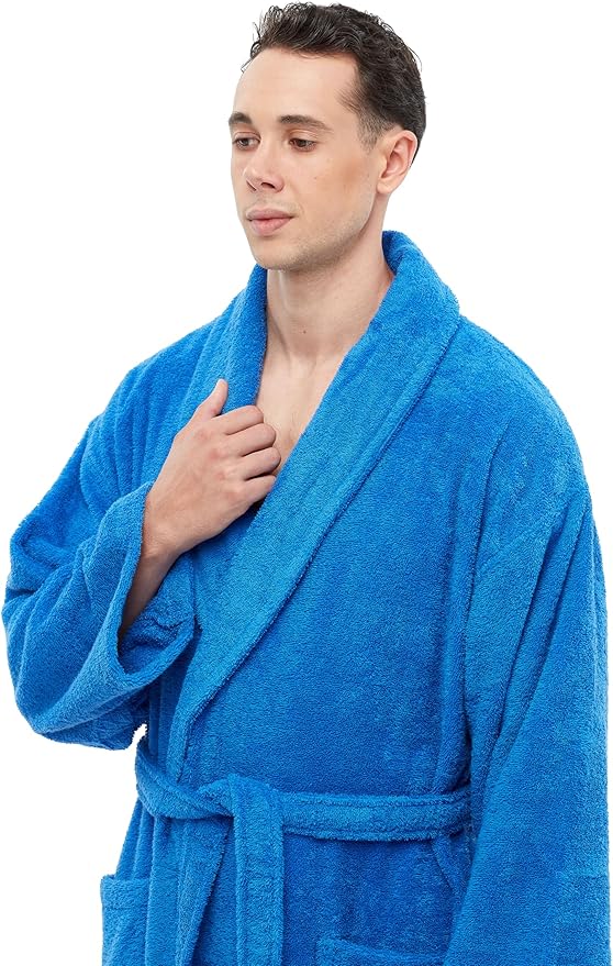 Arus Men's Shawl Collar Robe, Turkish Terry Cotton Bathrobe with Regular and Full Length Options