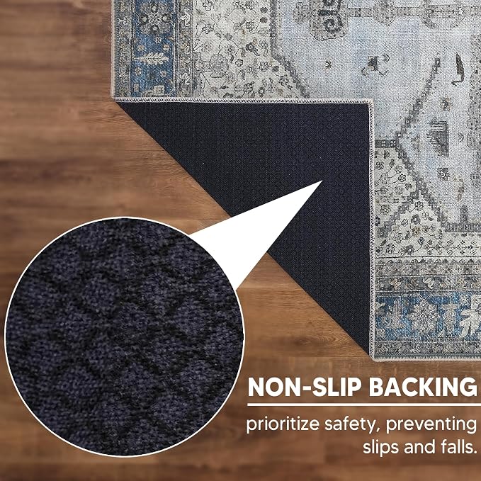 Keen Home Design 6x9 Rug - Machine Washable Area Rug with Non-Slip Backing, Ideal for Living Room, Dining Room, Bedroom - Vintage, Easy Clean, Durable, Low Pile Rug - (6' x 9')