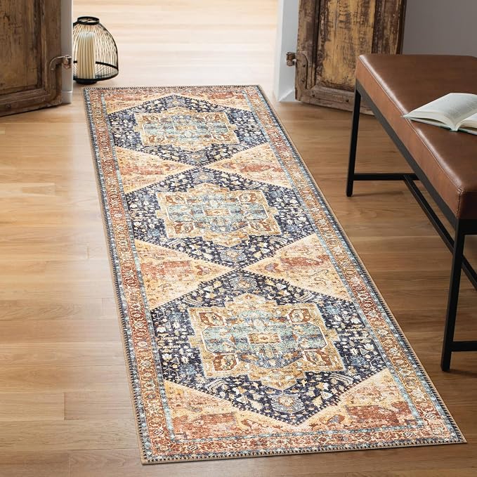 Keen Home Design 30"x84" Rug - Machine Washable Runner Rug with Non-Slip Backing, Ideal for Hallway, Entryway, Kitchen, Laundry Room - Vintage, Easy Clean, Durable, Low Pile Rug - (2'6" x 7')