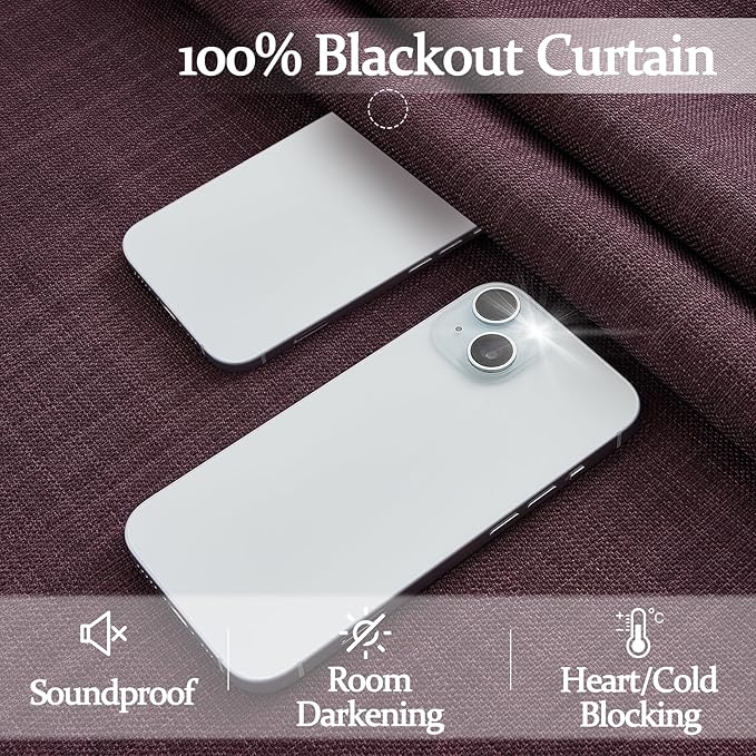 Blackout Thick Linen Viral Curtains 96 Inches Long 2 Panels Set for Dining Room, Dark Purple Memory Trained Pinch Pleat Dual Layer Heavy Drapes Insulated Noise Cancelling Textured Windows Curtain 8 FT