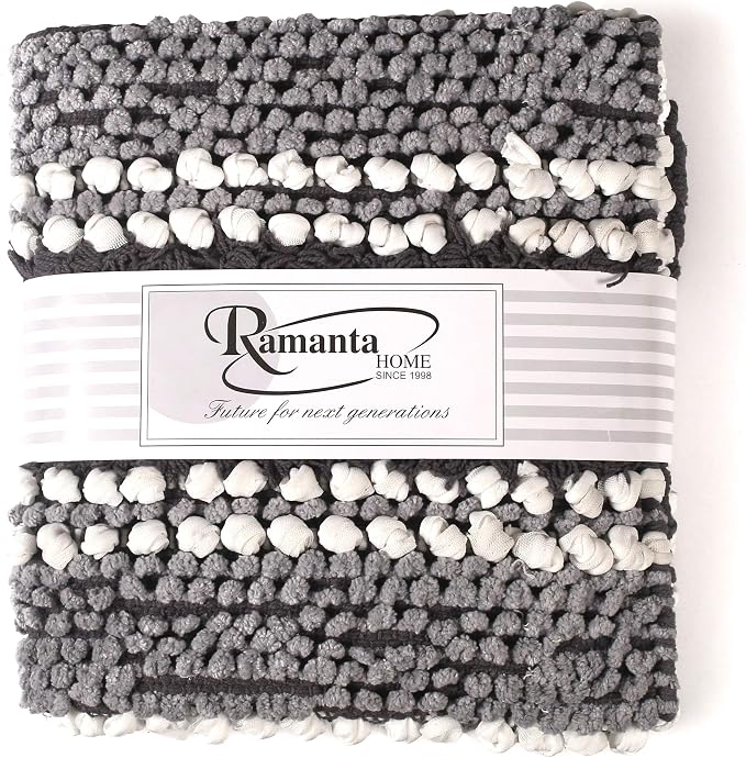Ramanta Home Chenille Bath Mat Rug Charcoal 20x32 Inches, Soft Cotton Small Shower Floor Rug Ideal for Bathroom, Entrance, Bedroom, Kitchen | Absorbent Throw Carpet Doormat for Decor