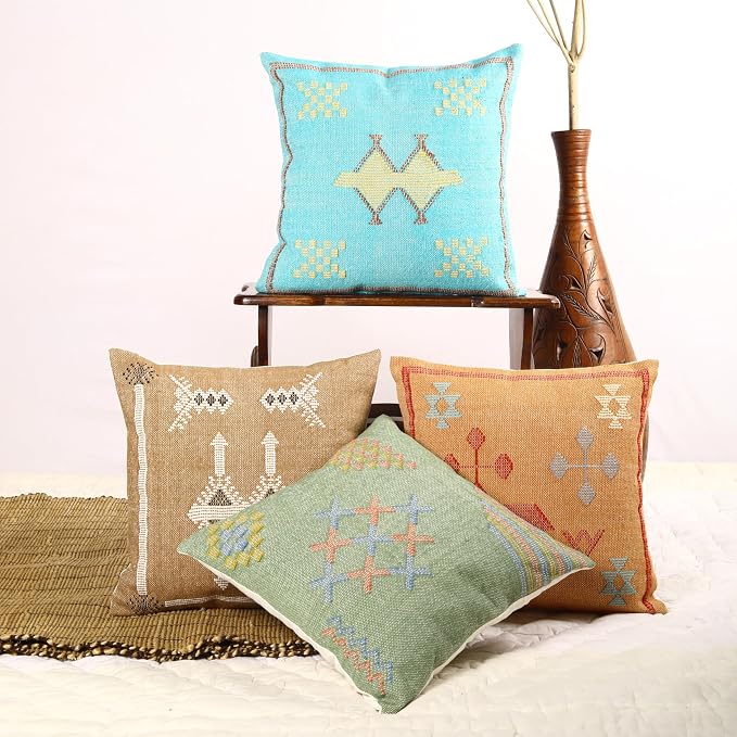 Trade Star Set of 4 Handloomed Pillow Covers 100% Authentic Pure Cotton Cushion Case Set Handwoven Pillowcase Throw Pillow Cover Premium Cushion Cover (Sabra 5)