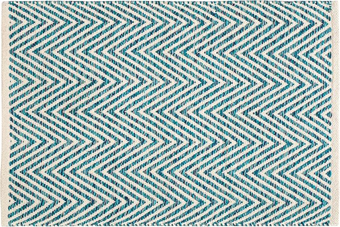 Cotton Chevron Hand Woven Area Rug 2x3 Feet - Teal, Accent Soft Decorative Reversible Floor Throw Carpet Ideal for Entryway, Kitchen, Nursery | Green Small Farmhouse Washable Home Space Décor Mat