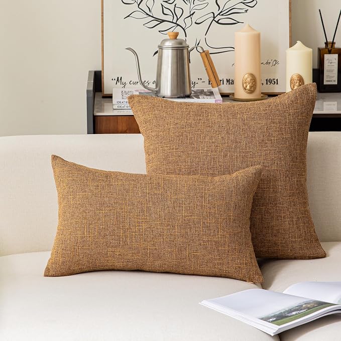 Kevin Textile Decor Lined Linen Throw Pillow Cases Cushion Cover Pillow Covers for Chair, 18"x18"(2 Pack, Hazel Brown)