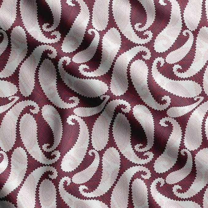 Soimoi Asian Paisley Print - Red, Pure Silk Fabric - 42 Inch Wide, 1 Yard, Lightweight Material, Perfect for Elegant Dresses, Sarees, Scarves, Evening Wear