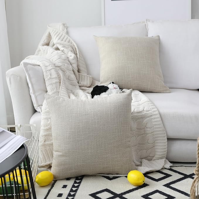 Kevin Textile Decoration Supersoft Linen Cushion Covers Square Throw Pillows Cover for Couch, 50x50 cm, Set of 2, Light Beige