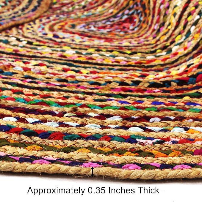 COTTON CRAFT Jute Cotton Chindi Braid Rag Rug - Boho Farmhouse Rustic - Handwoven Reversible Natural Jute and Recycled Cotton Throw Area Rug Carpet - Home Décor - 7 Feet Round - Multi Color