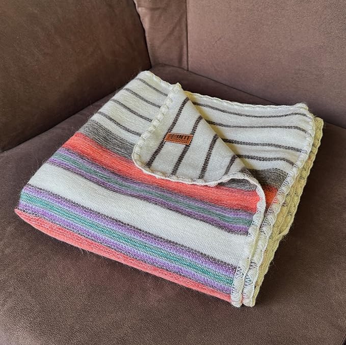 Alpaca Wool Throw Blanket | Ultra Soft, Lightweight, Warm, Breathable, Non-Itchy | Classic, Elegant-Minimalist Design for Bed, Couch, Travel, or Gift | 90" L x 64" W (Fire Tones)