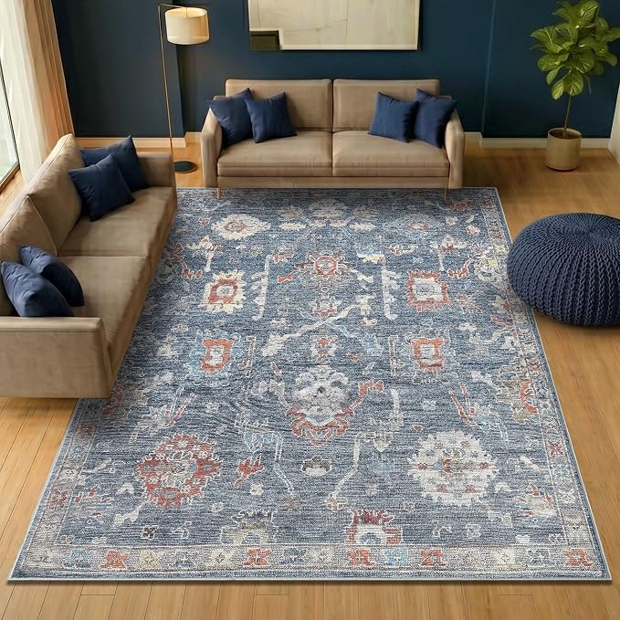 Keen Home Design 9x12 Rug - Machine Washable Area Rug with Non-Slip Backing, Ideal for Living Room, Dining Room, Bedroom - Vintage, Easy Clean, Durable, Low Pile Rug - (9' x 12')