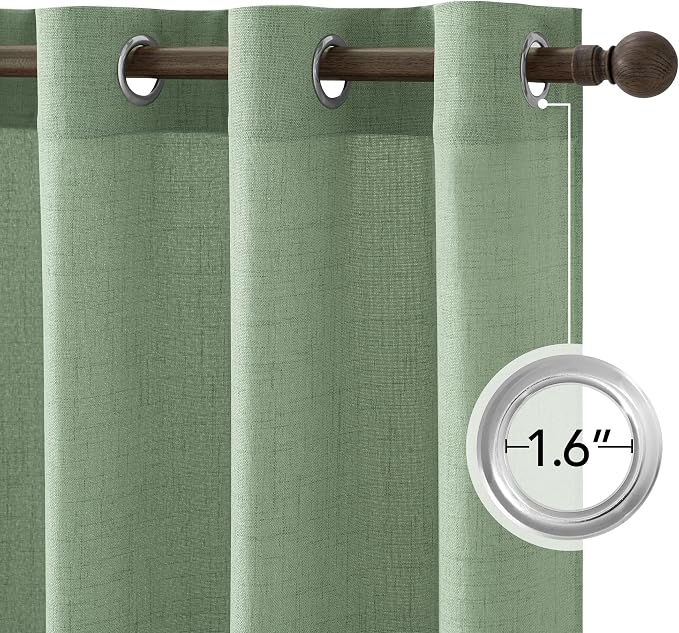 NICETOWN Sage Green Linen Blended Curtains 63 Inch for Bedroom, Light Filtering Semi Sheer Burlap Curtains Farmhouse Grommet Privacy Window Drapes for Living Room, 2 Panels (52 x 63 Inch)