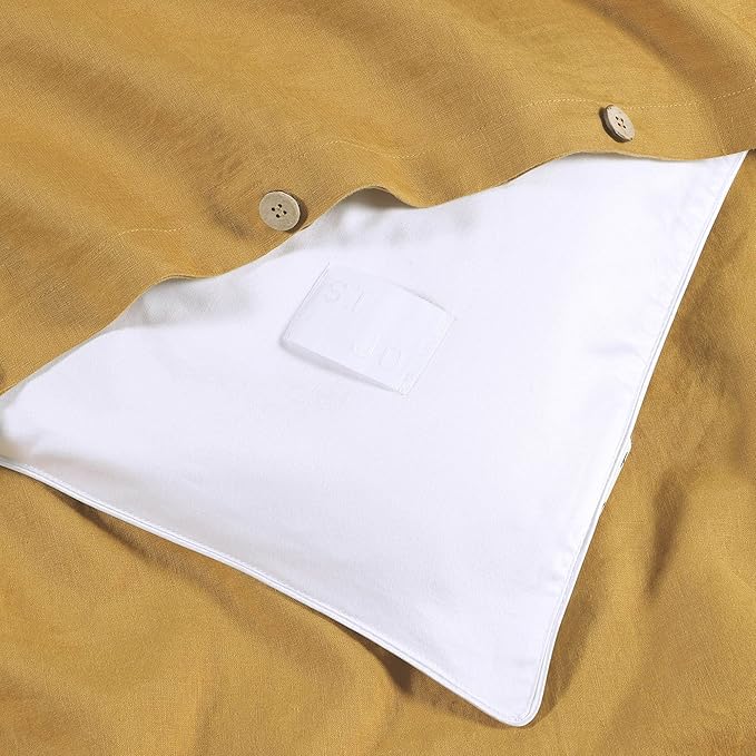 SIJO Premium Stone Washed Organic French Linen Duvet Cover, GOTS Certified Organic, Small Batch Sourced from Normandy, Best Cooling Linen Sheet Award by Sleep Foundation (Turmeric, Full/Queen)