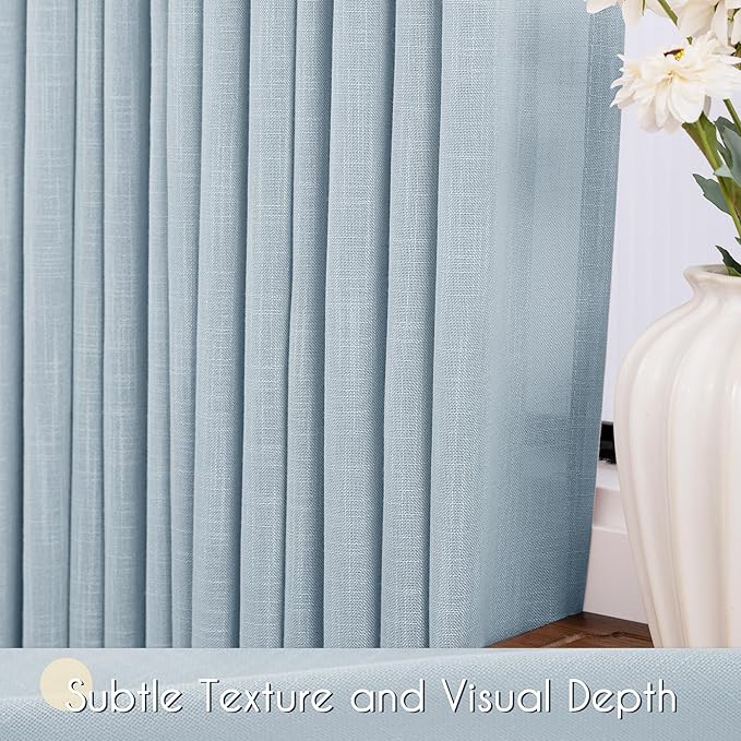 Stone Blue Curtains for Living Room Back Tab Modern Farmhouse Semi Sheer Blue Curtains 63 inches Long 2 Panels Set Muted Neutral Window Curtain for Dining Room Bedroom 52x63