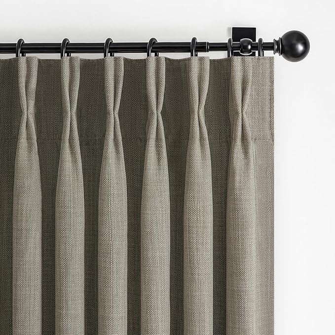 Blackout Double Layer Thick Linen Sepia Ebony Curtains 84 Inches Long for Living Room 2 Panels Set, Memory Trained Pinch Pleated Thermal Soundproof Country Viral Windows Curtain & Drapes 40"W x 84"L