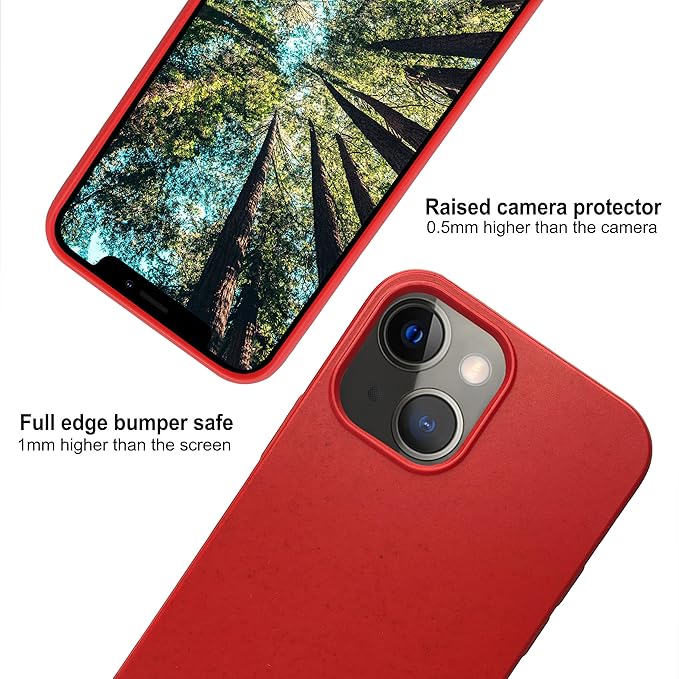eplanita Eco Mobile Phone Case Compatible with iPhone 13, Plant Fiber, Drop Protection Cover, Durable and Sustainable (for iPhone 13, Red)