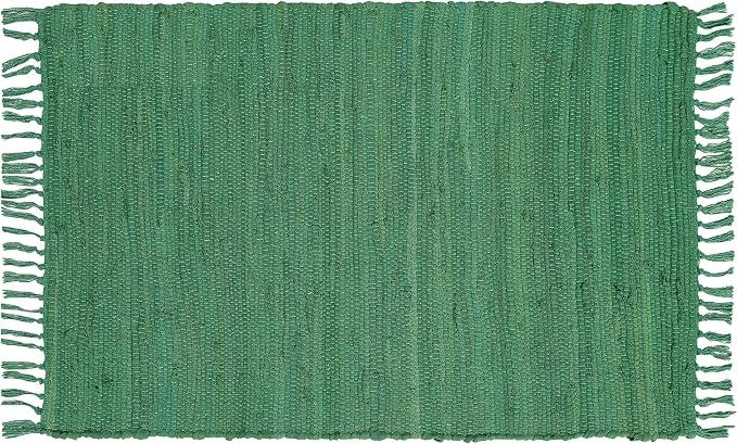 Cotton Rag Rug 24x36'' | 2x3' Multicolor Area Rug - Hand Woven, Washable & Reversible with Tassels - Perfect for Living Room, Kitchen, Entryway, or Bedroom (Solid-Green)