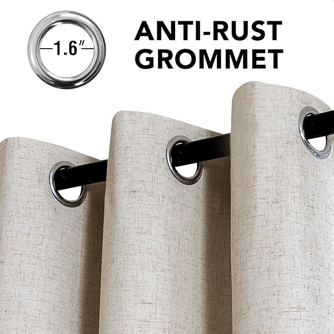 H.VERSAILTEX Linen Curtains 100% Blackout Curtains for Bedroom 120 inch Long Full Light Blocking Nature Linen Blended Window Curtains for Living Room Nickel Grommet (2 Panels, Heathered Linen)