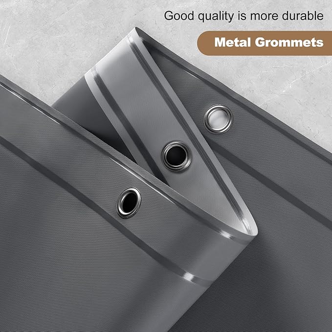 UFRIDAY Dark Grey Shower Curtain Liner Premium PEVA 72 x72 inch,Heavy Duty Shower Curtain with 3 Weighted Magnets, Plastic Waterproof Grey Shower Curtains for Bathroom with 12 Hooks